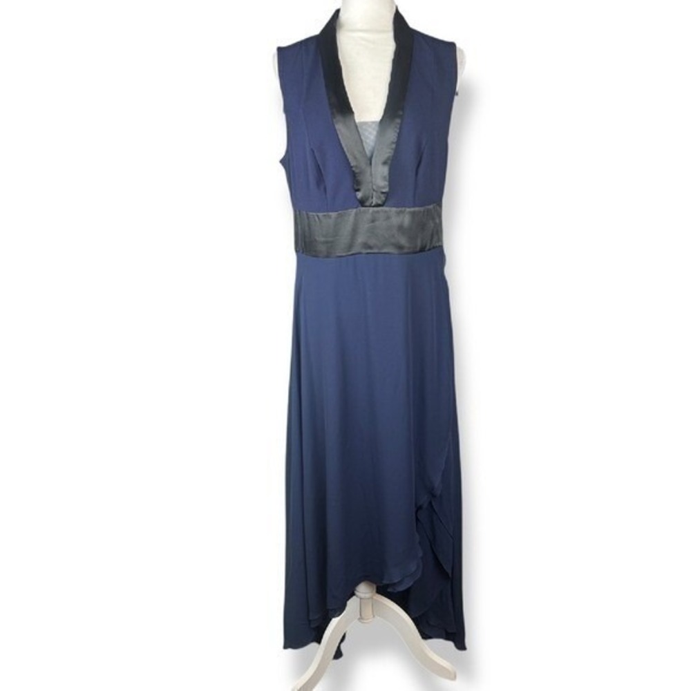 Venus Dress Womens Size 14 Navy Blue Satin High Low Gothic Glam Cocktail Party
